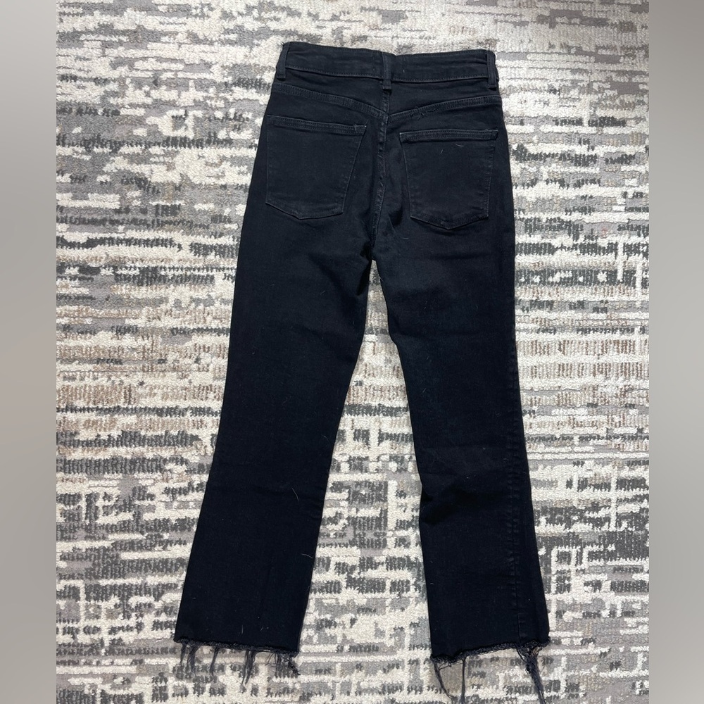 Zara Black Highrise Cropped Raw Hem Straight Leg Jeans Cotton - Picture 8 of 13